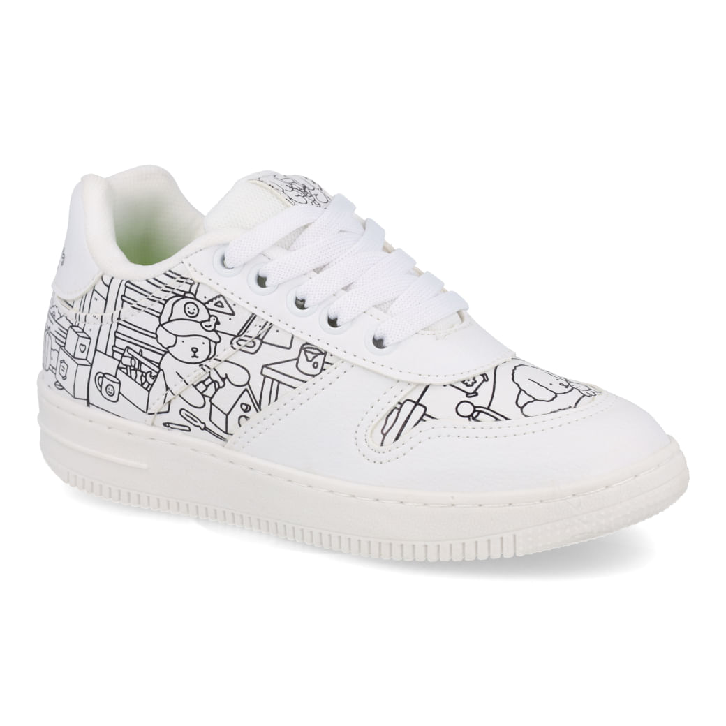 Tênis infantil branco Bobbie Goods Mini Pé personalizável vista lateral esquerda com fechamento em cadarço.